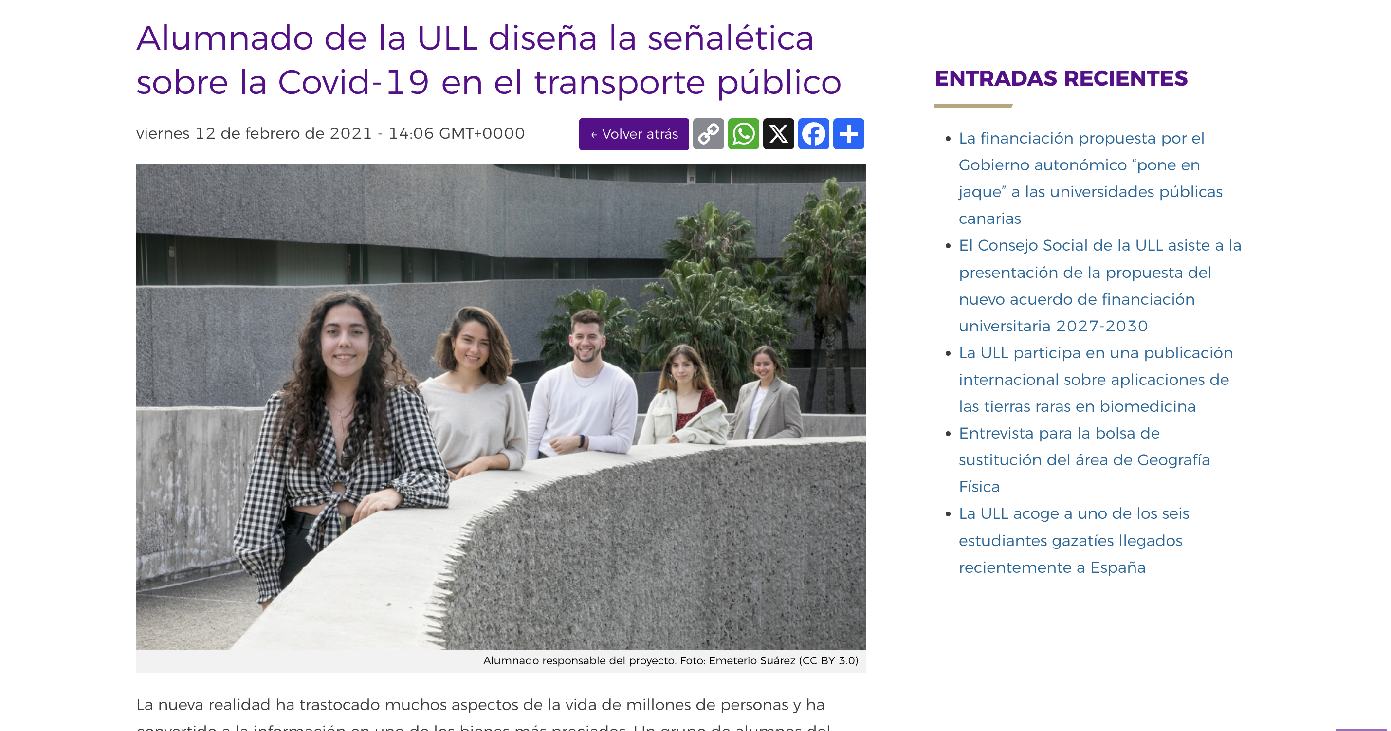 Artículo de periódico sobre el proyecto de señalética COVID-19