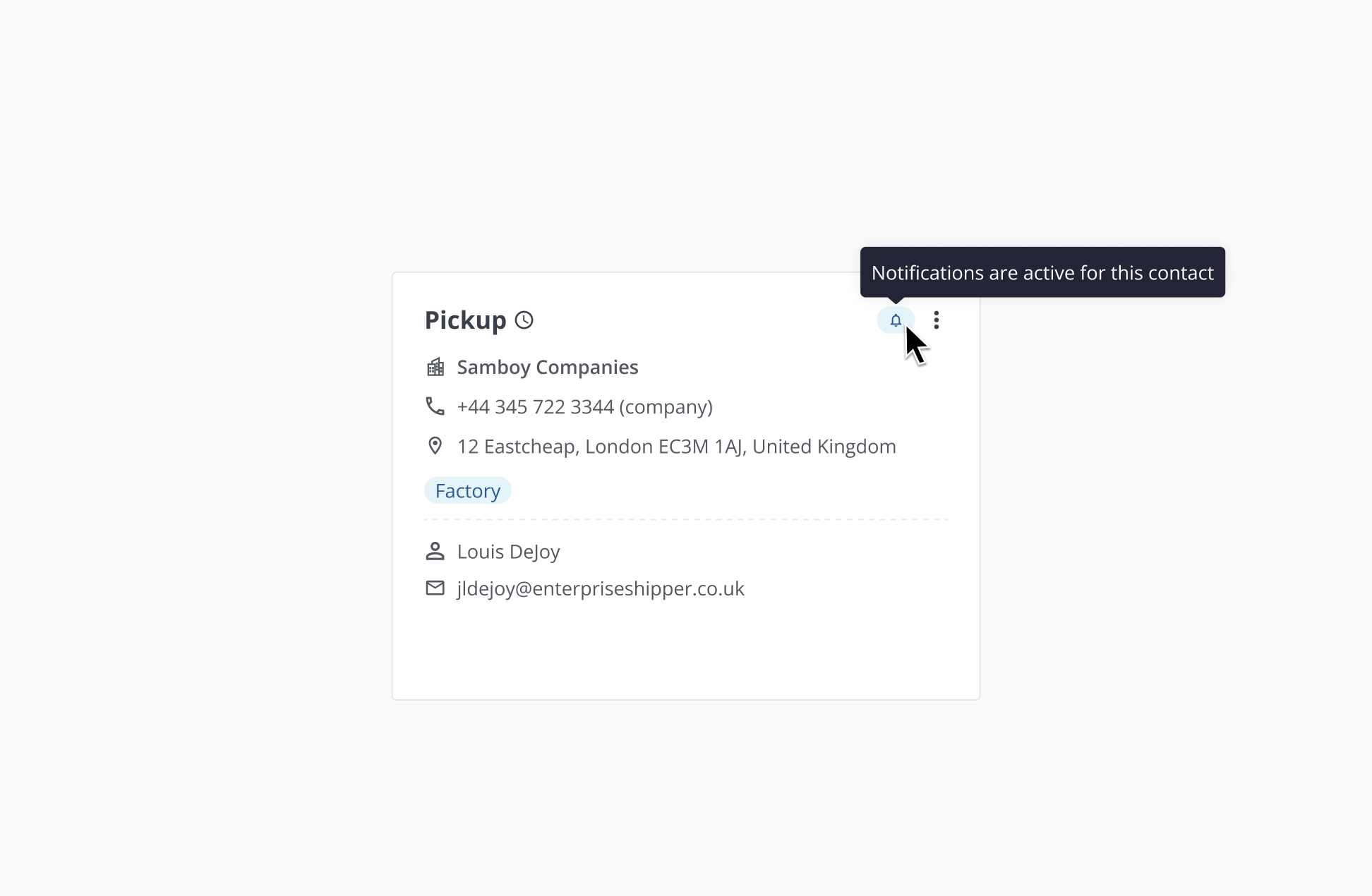 Detalle del icono de campana con el tooltip 'Notifications are active for this contact'