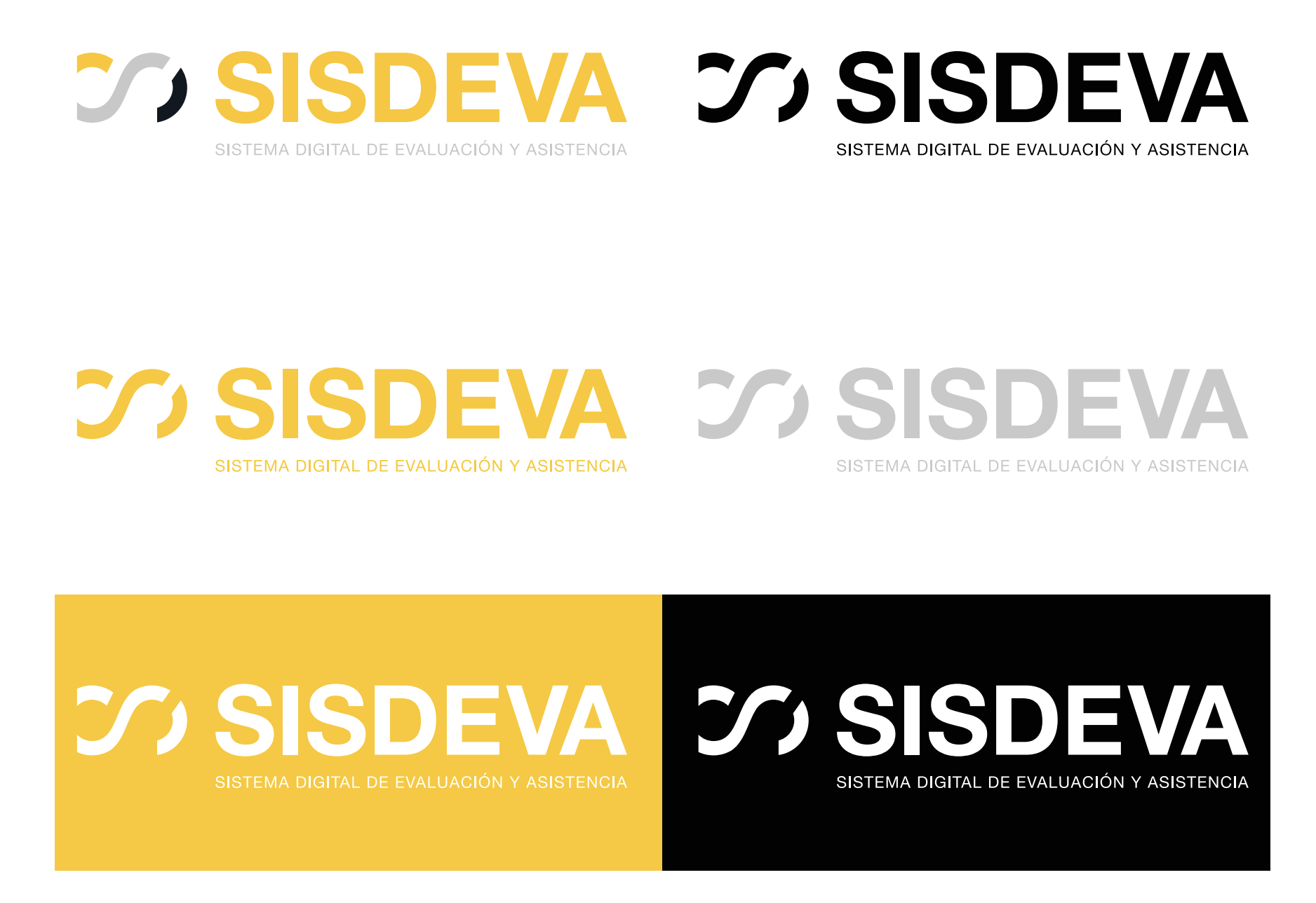 Variaciones del logotipo de SISDEVA en distintos colores y fondos