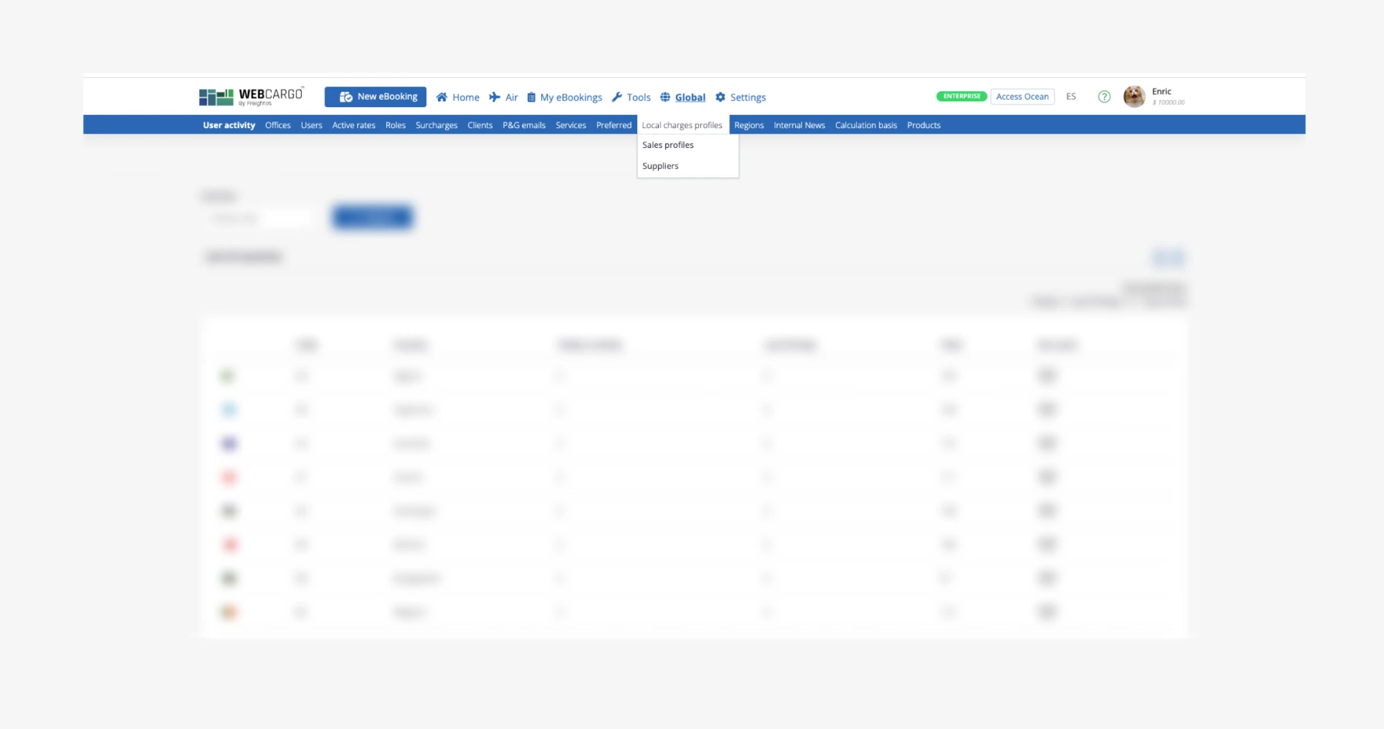 Captura de pantalla de la UI y arquitectura de información antigua